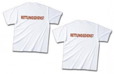 2 T-Shirts weiß Rückendruck mit RETTUNGSDIENST